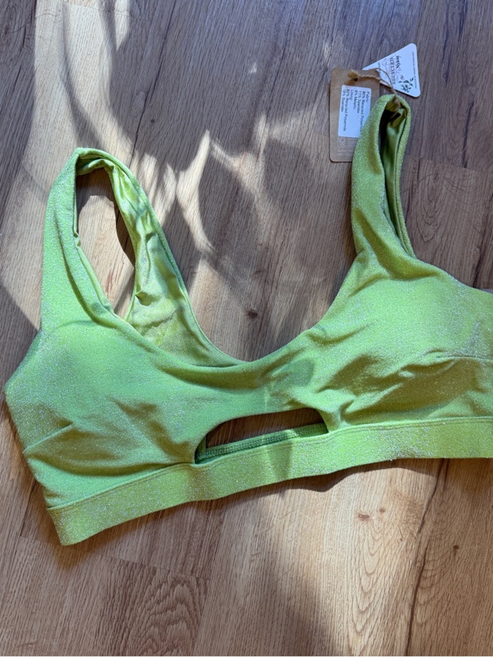 Shimmer Cutout Bikini Top in Lime Green